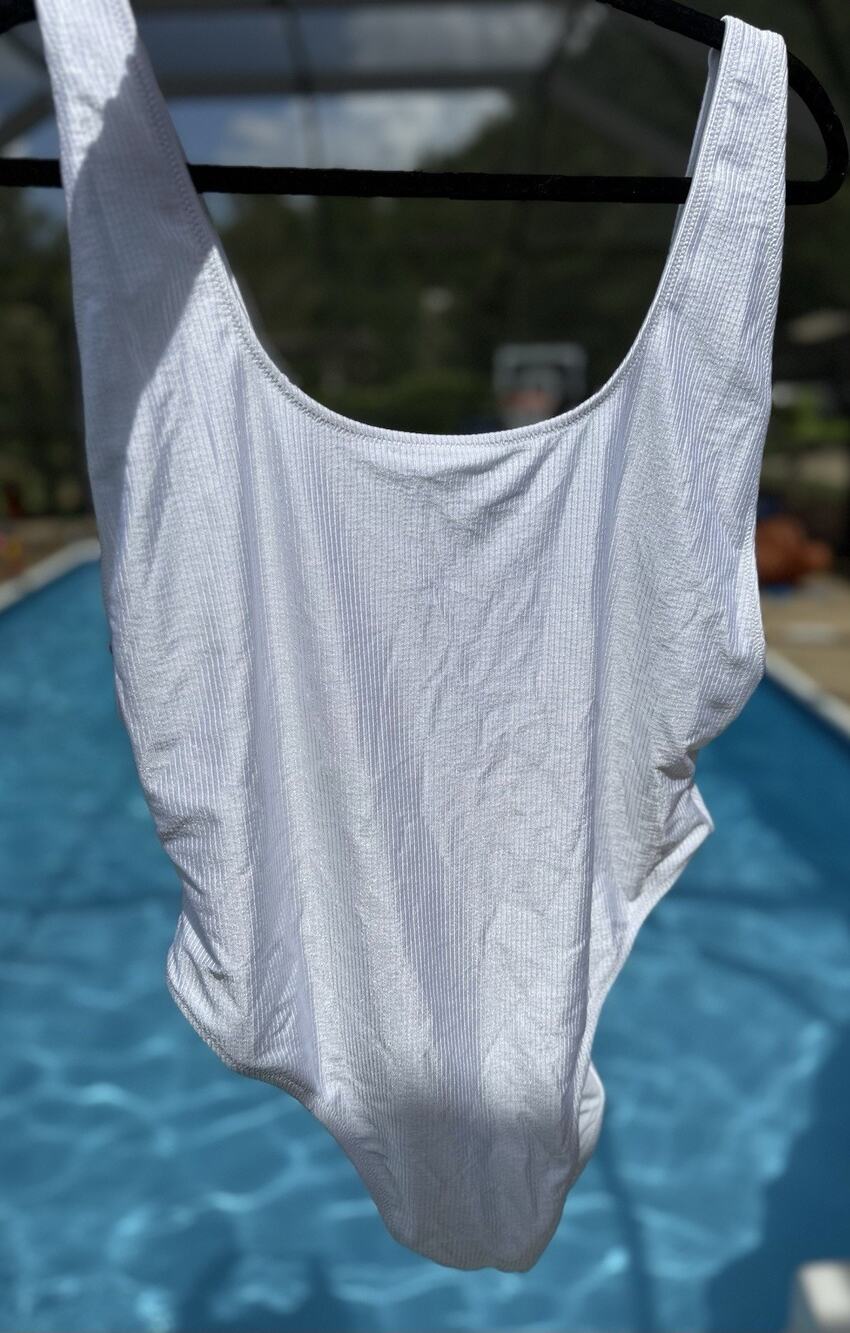Aerie White Ribbed One Piece Swimsuit XXL NWT Scoop Neck High Cut Textured